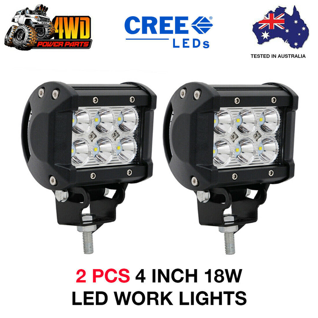 PAIR 4 Inch LED Light Bar Work Lights 18W CREE Flood Driving Reverse 4WD Offroad