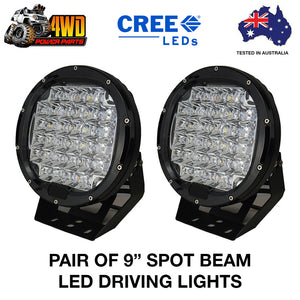 PAIR 9 Inch LED Driving Lights CREE Spot Beam Round Black 4WD Offroad